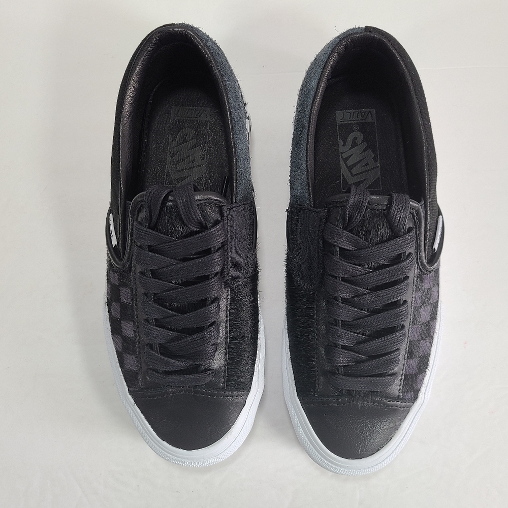 Vans Slip-On Cap Lx Pony Hair Checkerboard Black White Sneakers Women 7 Men 5.5 - Picture 2 of 10
